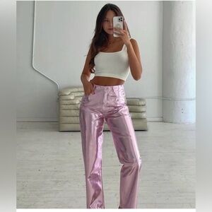 NWT Amy Lynn Lupe High Waist Metallic Pant Pale Pink Size: M Color: Pink